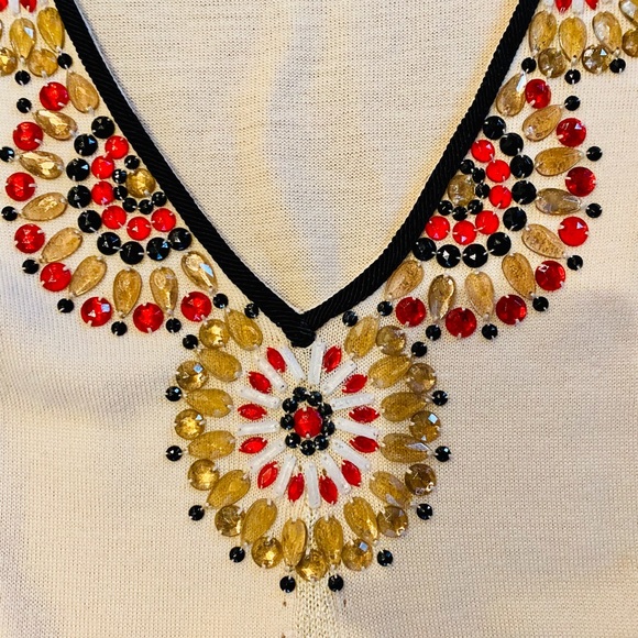 NANETTE LEPORE Beaded V-Neck Tunic Sweater Top - Picture 3 of 7